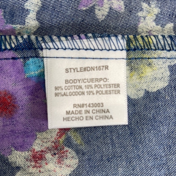 NEW Diva USA Floral Chambray Blue Flutter Sleeve Dress - Picture 14 of 16